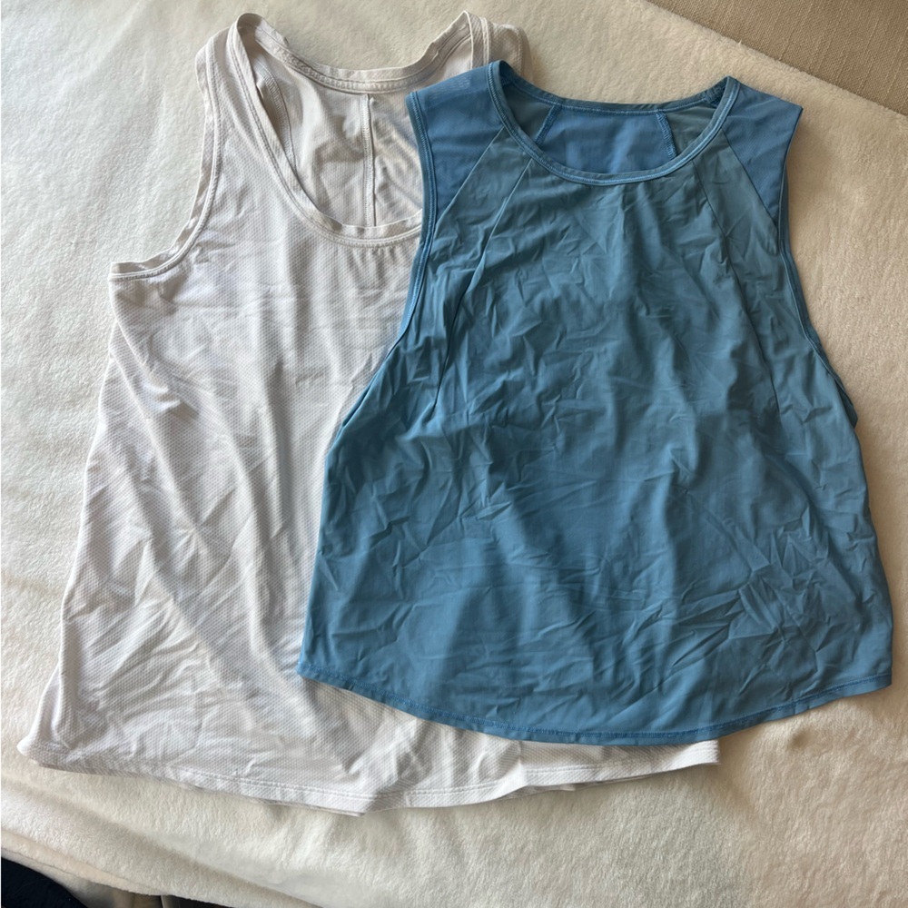 lululemon athletica blue and white workout tanks